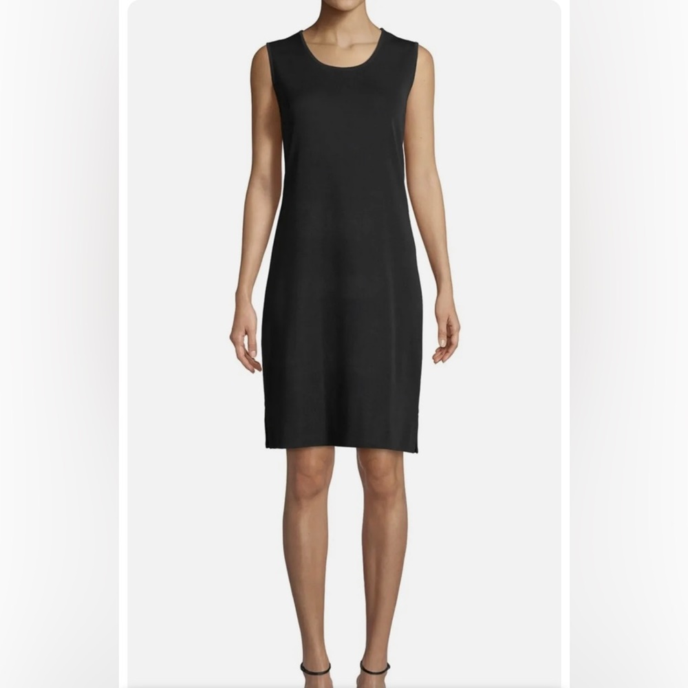 Exclusively MISOOK Black Knit Dress Scoop Neck Basic Acrylic Sleeveless Workwear